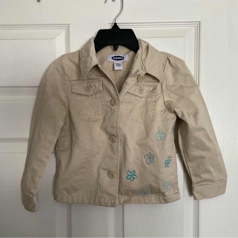 Old Navy Kids Tan Jacket with Blue Floral Accents Vintage Y2K